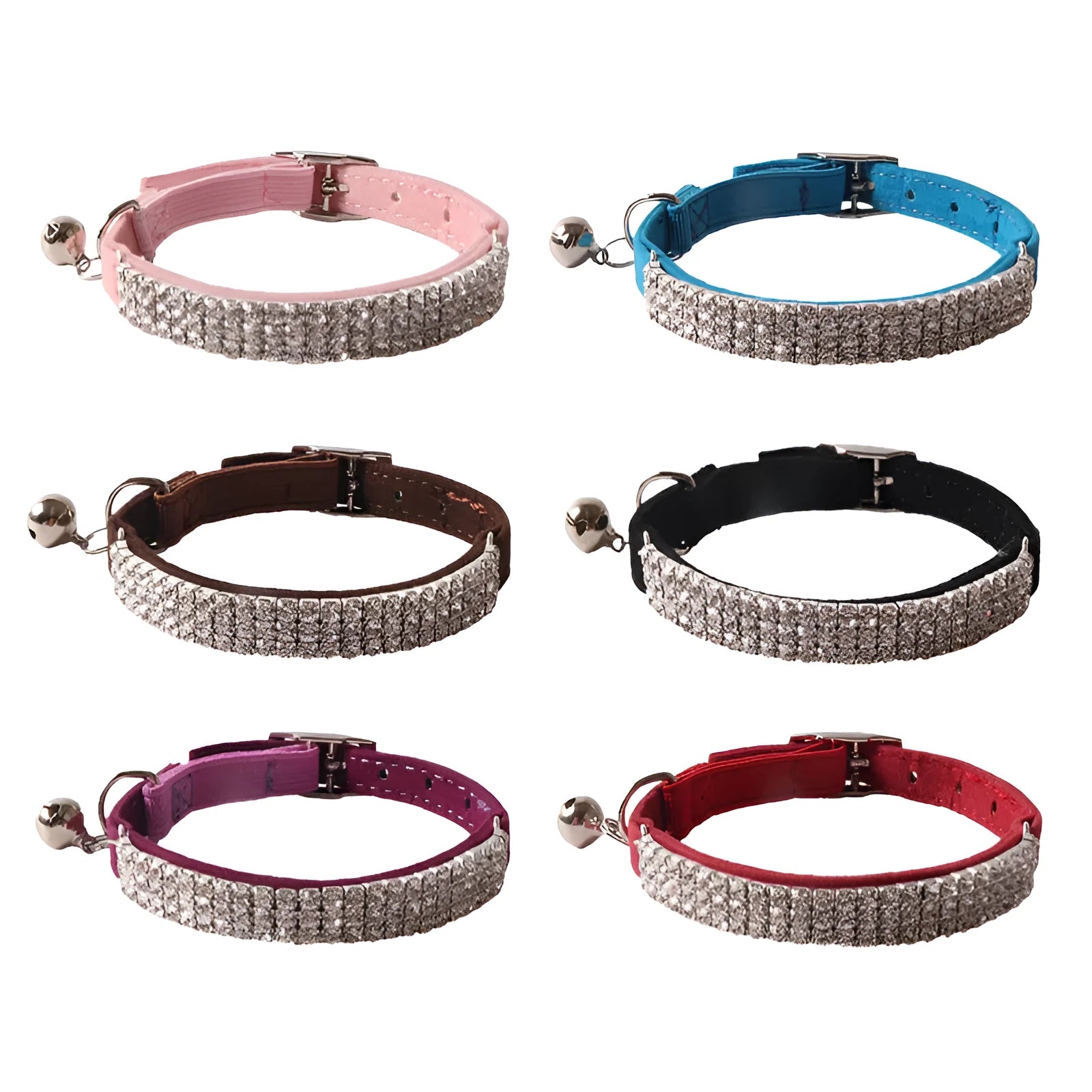 Colourful flannel flocking cat collar with elastic buckle shown in multiple colour options