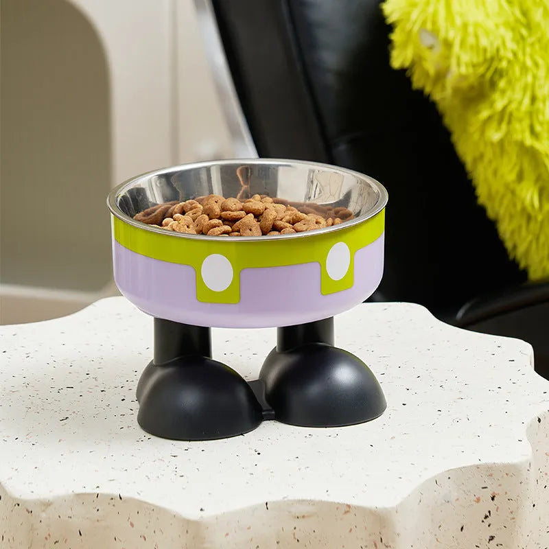 Cat neck protection pet anti-tumble bowl with stainless steel high platform in multiple colours