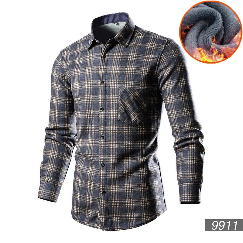 Men's fleece-lined cotton blend cardigan shirt in loose fit available in multiple solid colours