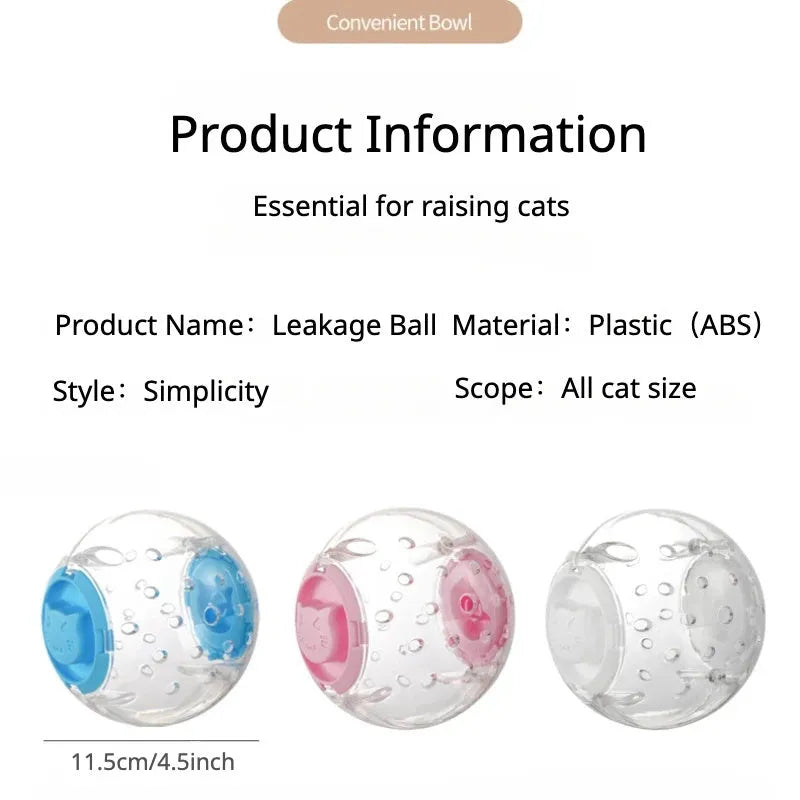 Blue slow feeding ball for cats with visible food compartment, 11.5cm diameter