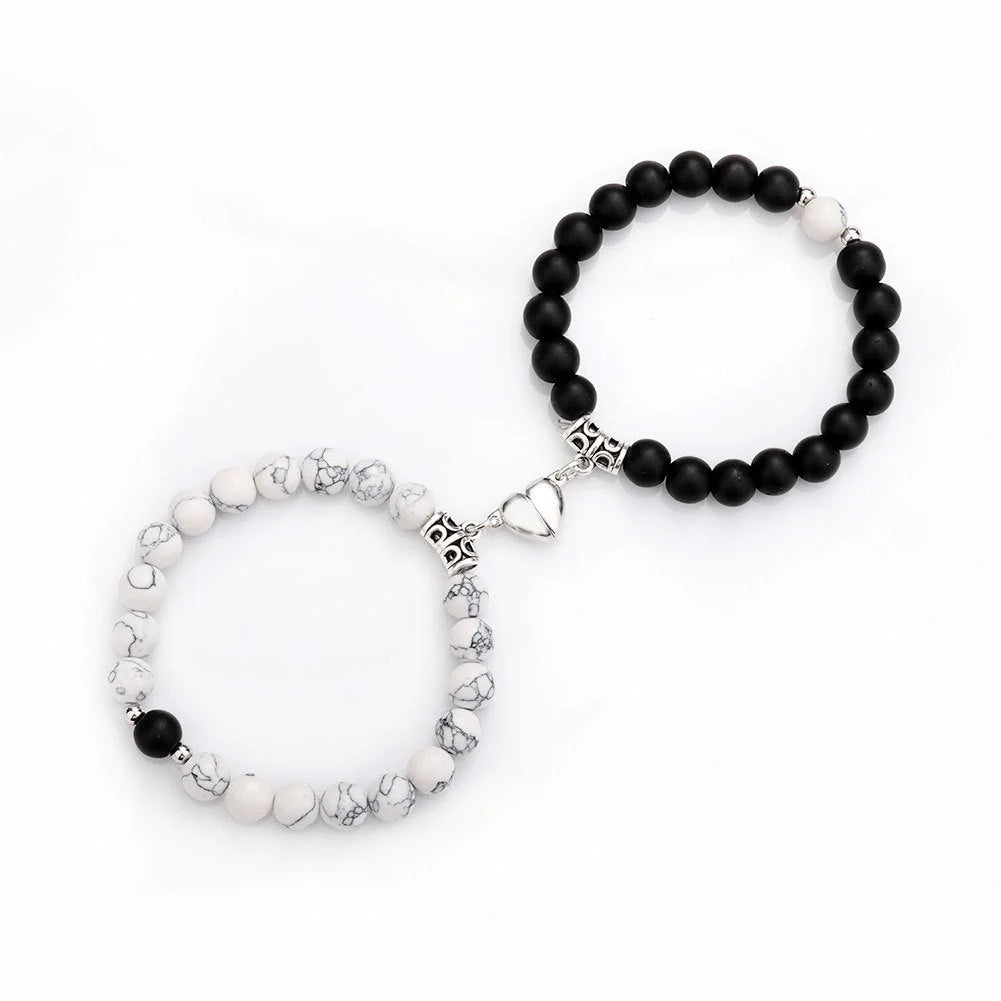 Magnetic couple bracelets with natural zircon stones and vibration feature