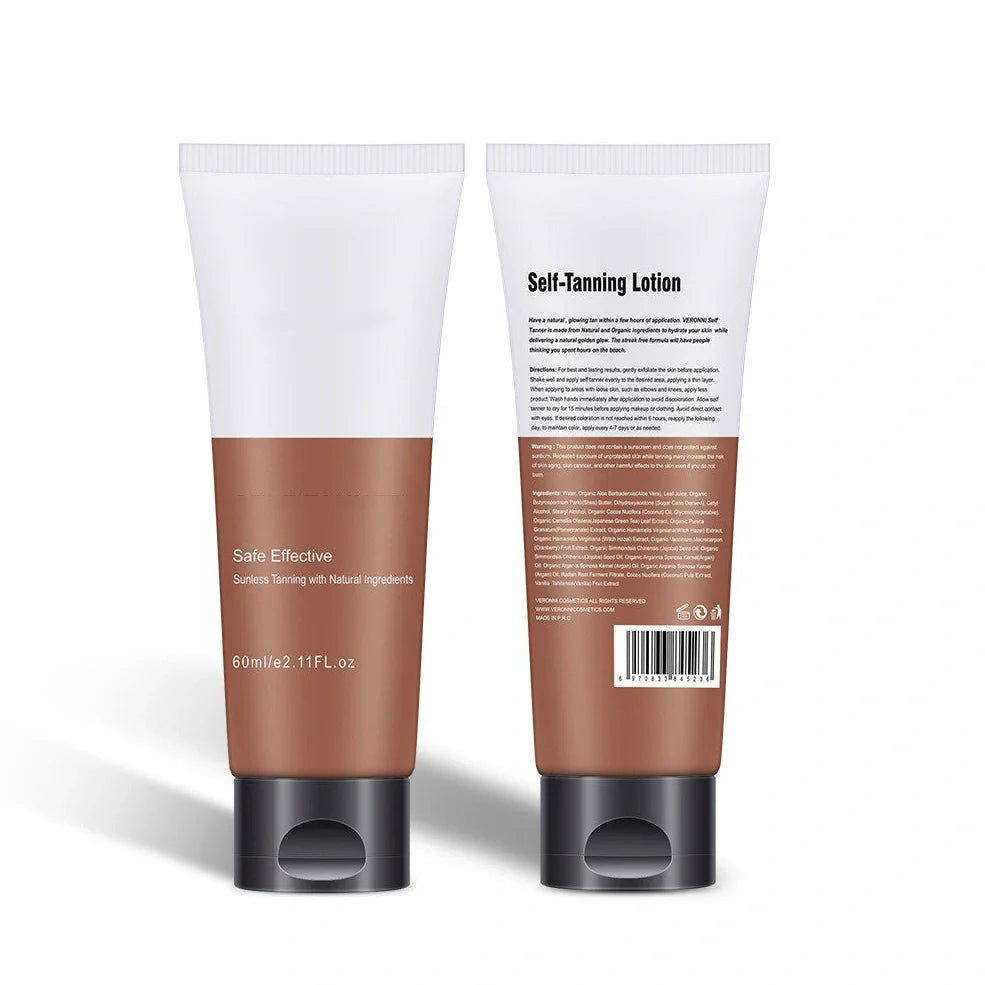 60ml body tan cream bottle with bronze colour and moisturising formula containing pomegranate
