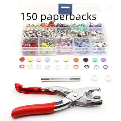 9.5mm hollow brass five prong snap buttons and hand pliers for clothing repairs, round shape with hemming edge