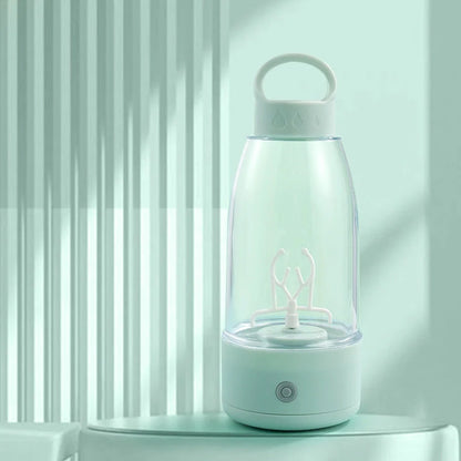 Automatic electric shaker bottle in cream white, peach pink, and new branch green with USB charging