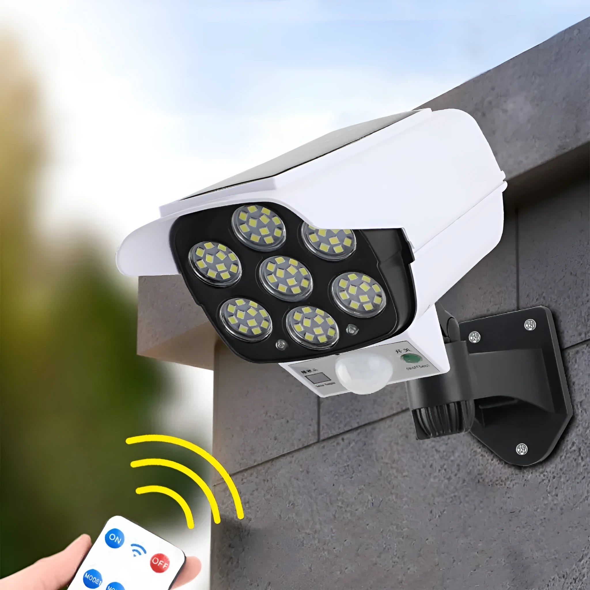 Solar-powered waterproof LED induction monitor lamp for outdoor wall and courtyard security lighting.