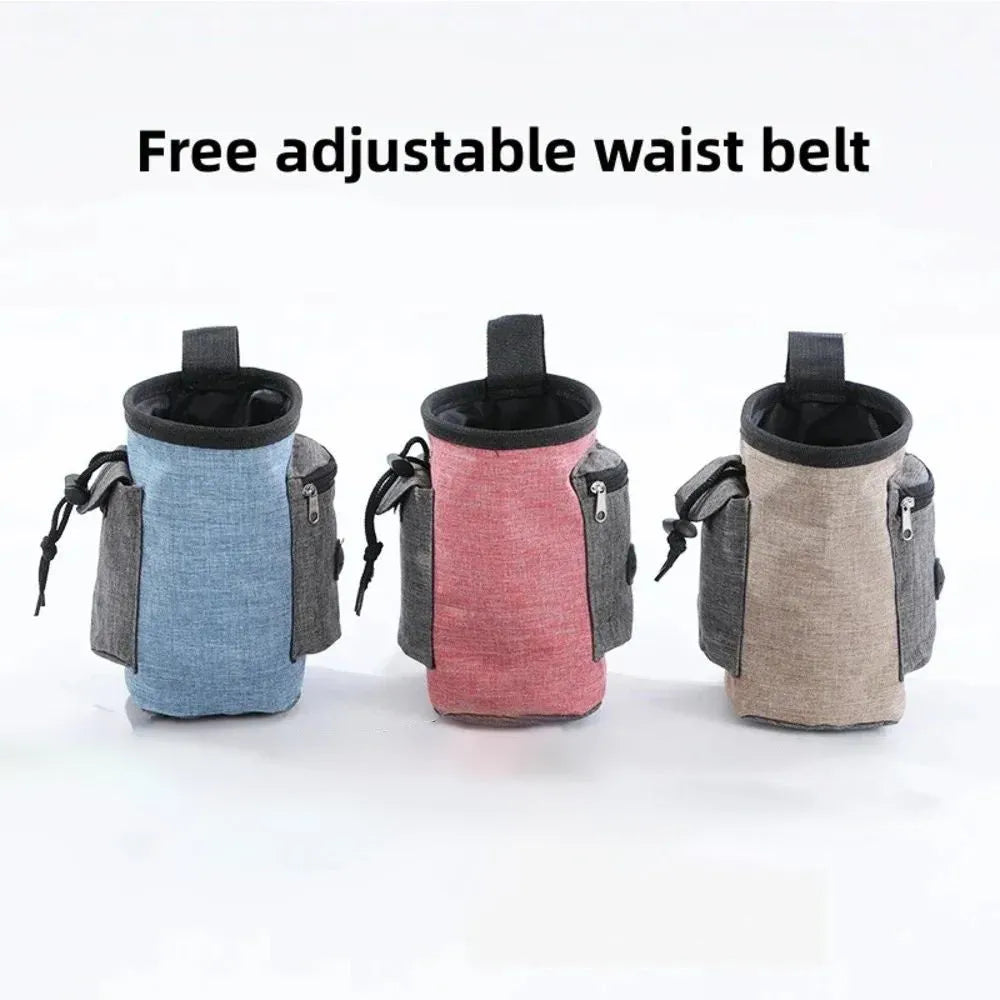 Waterproof pet training waist bag with adjustable belt and multiple pockets in blue colour