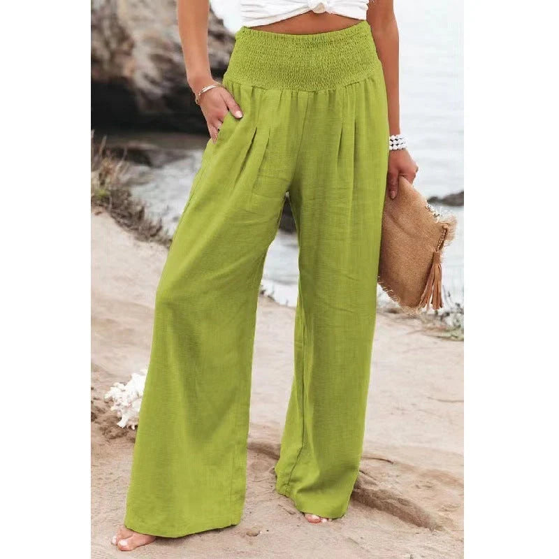 Women's wide leg cotton linen trousers in various colours