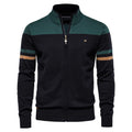 Men's casual cotton zipper sweater in black with full front zip, regular fit, side view