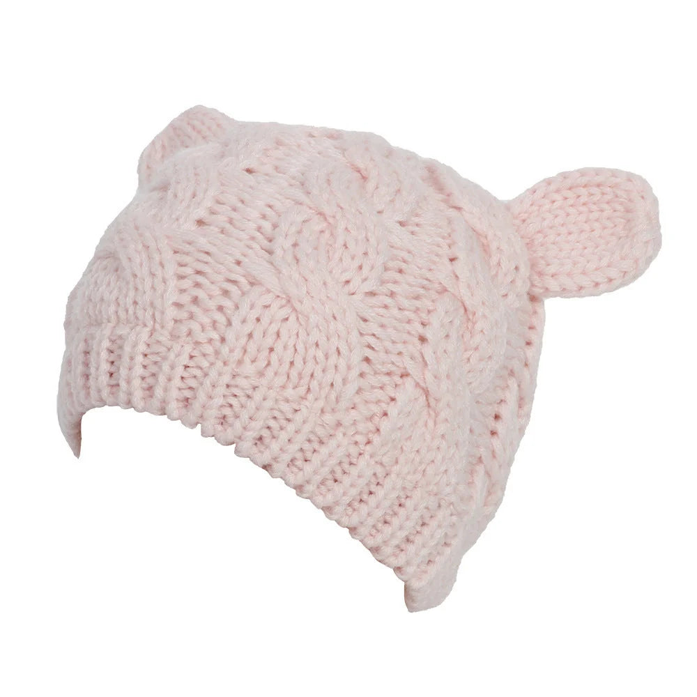 Handcrafted 3D knitted cat ear beanie in various colours for winter warmth