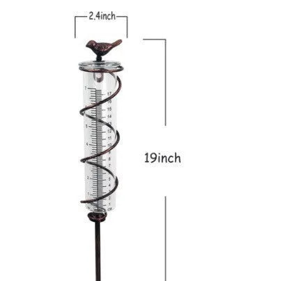 Cast iron and glass outdoor hyetometer with bird design for garden rainfall measurement