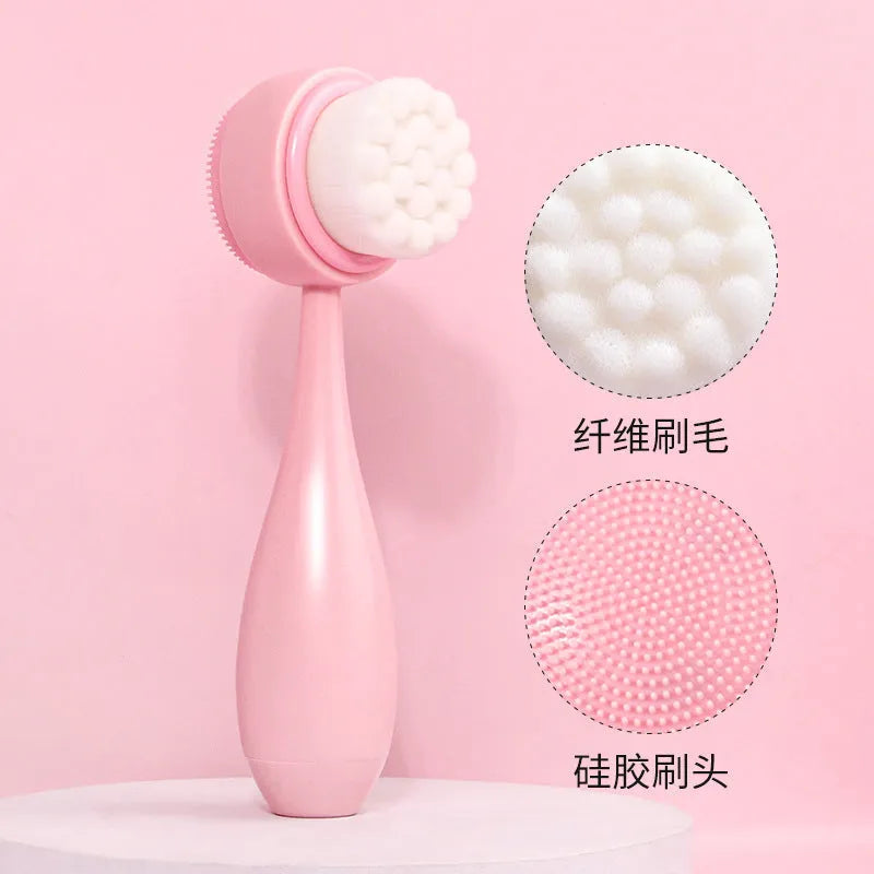 Facial brush set with coral fleece hair band and nylon brush heads in purple colour option