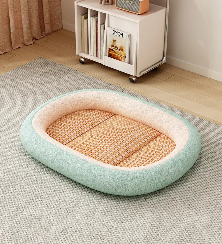 Removable cover pet nest for dogs and cats filled with cotton, shown in dark grey colour.