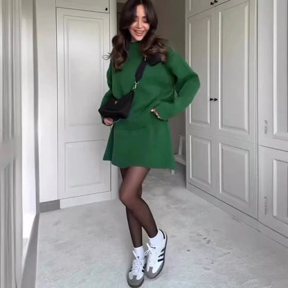 Stylish women's knit sweater and mini skirt set in various colors