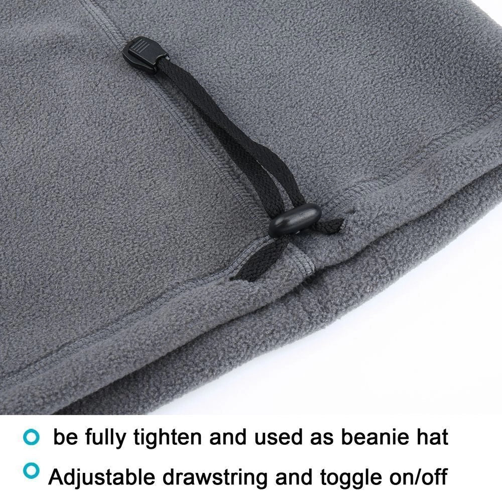 Winter fleece tube scarf mask in black and gray, offering windproof and UV protection