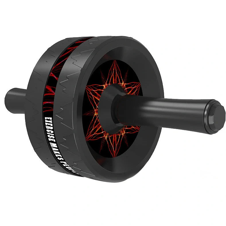 Abdominal exercise wheel with three-wheel design in flame red colour, showing textured handle and 18cm diameter