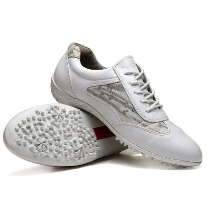 Women's apricot leather sneakers with waterproof cowhide and non-slip rubber soles