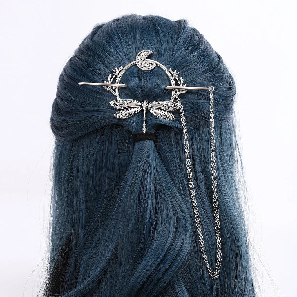 Viking Dragonfly Moon Hairpin women's party accessories silver electroplated alloy geometric hair clip