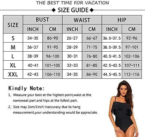Black one-piece swimsuit with cut-out sides and ruffled strap tube top design