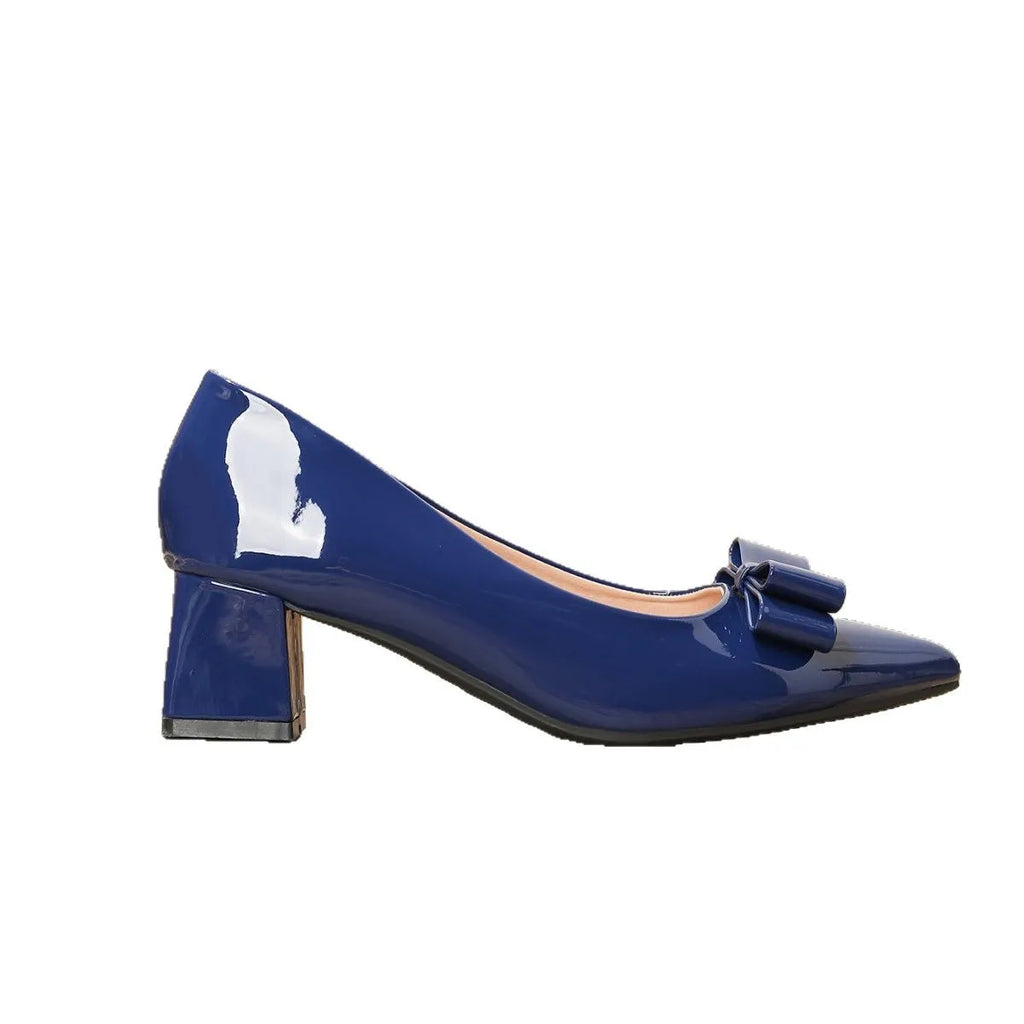 Wine red pointed-toe bowknot high heels with patent leather upper and TPU sole