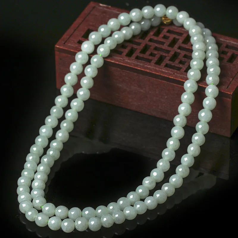 Natural jade bead necklace with round 6.5mm beads on adjustable 21-50cm chain
