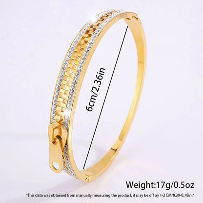 Titanium steel zipper bracelet for girls with unique niche design in golden and silver finishes
