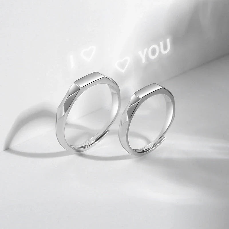 S925 Sterling Silver Love Pattern Rings for couples with adjustable opening
