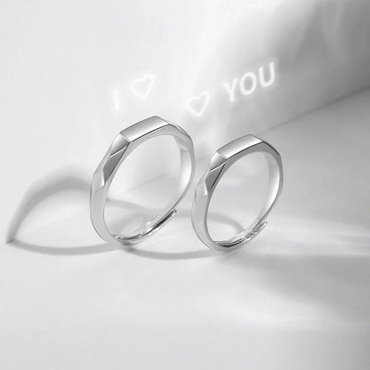 S925 Sterling Silver Love Pattern Rings for couples with adjustable opening