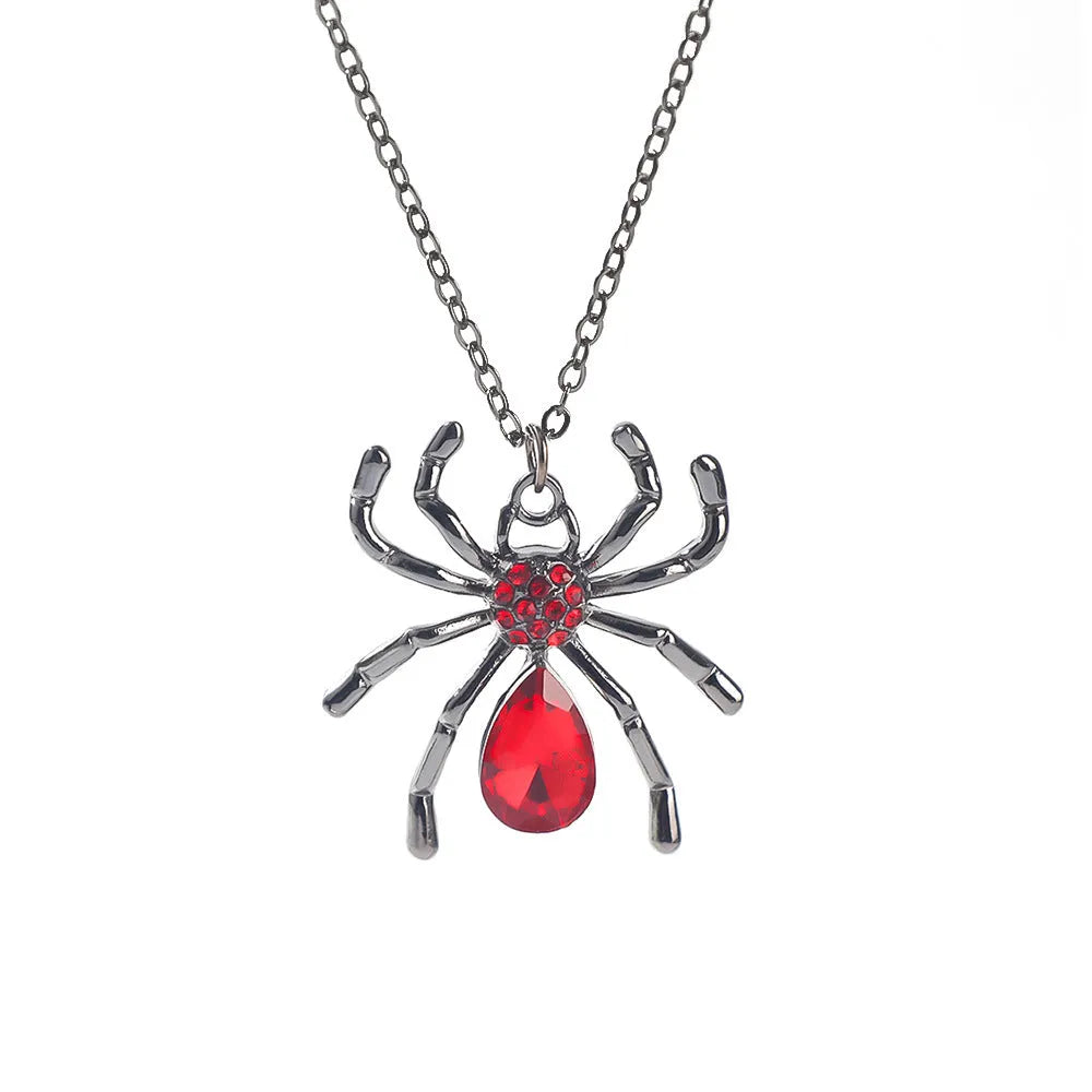 Gothic Halloween necklace with spider and bat pendant designs in electroplated zinc alloy