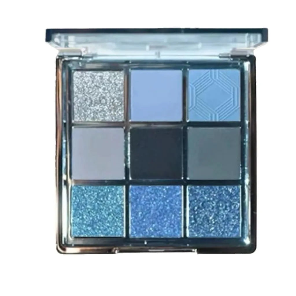 MUGELEEN nine-colour eye shadow palette with blue smoked colours and earth tones