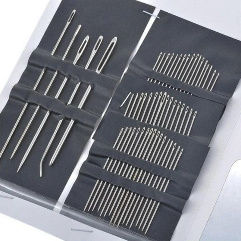 Silver hand sewing needle set with 55 pieces for DIY projects