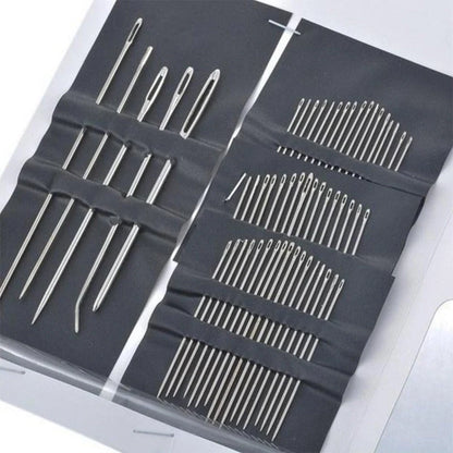Silver hand sewing needle set with 55 pieces for DIY projects
