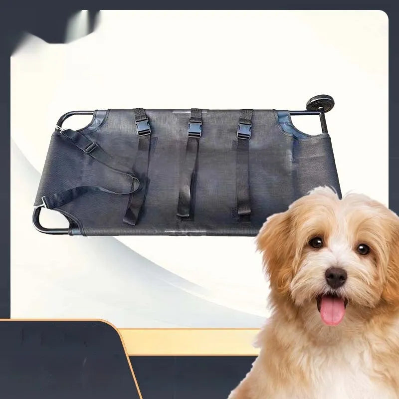 Black aluminium alloy foldable pet stretcher unfolded to 120cm length for large dog emergency transport