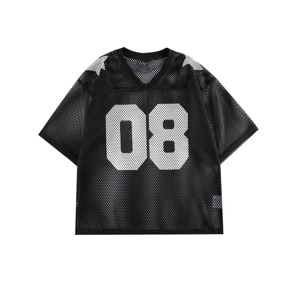 Black loose fit half sleeve pullover shirt with white letter print pattern.