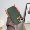 Electroplated sheepskin phone case with metal lens protector for iPhone in black