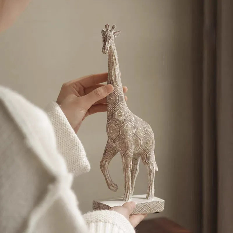 Wood colour European style giraffe ornament resin craft decoration measuring 30.5 cm tall