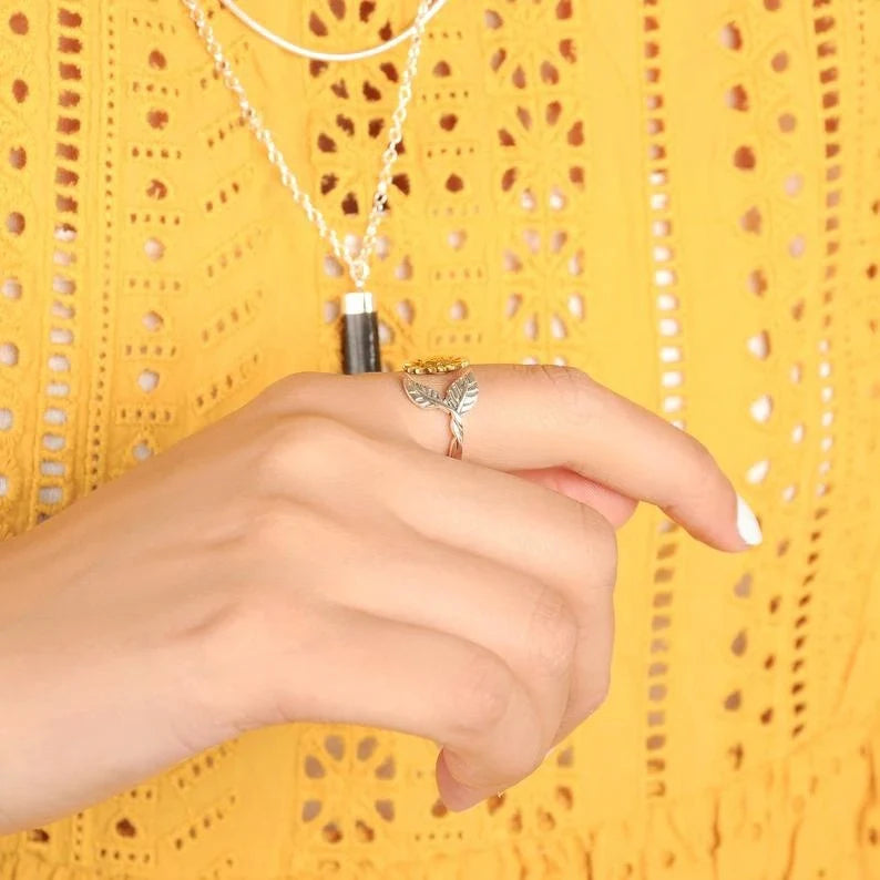 Bohemia Two-tone Sunflower Adjustable Ring in Gold and Silver