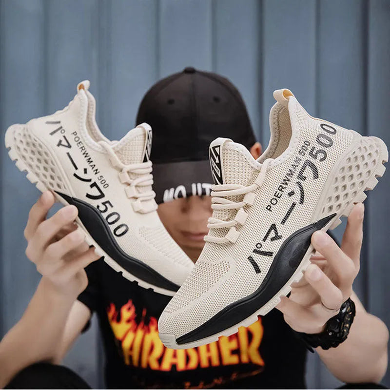 Men sneakers mesh sports shoes breathable round toe low heel black coffee casual