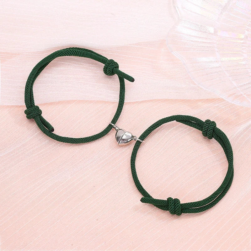 Simple Alloy Love Magnets Couple Bracelets in various colours with heart-shaped design