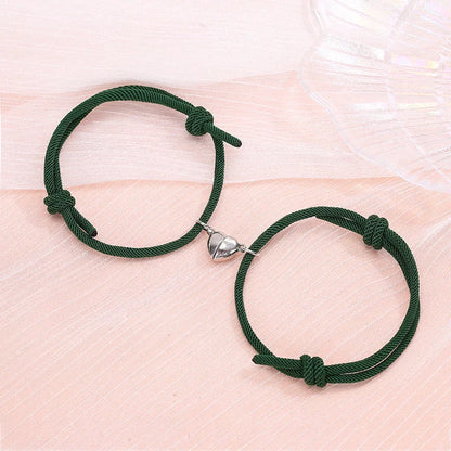 Simple Alloy Love Magnets Couple Bracelets in various colours with heart-shaped design
