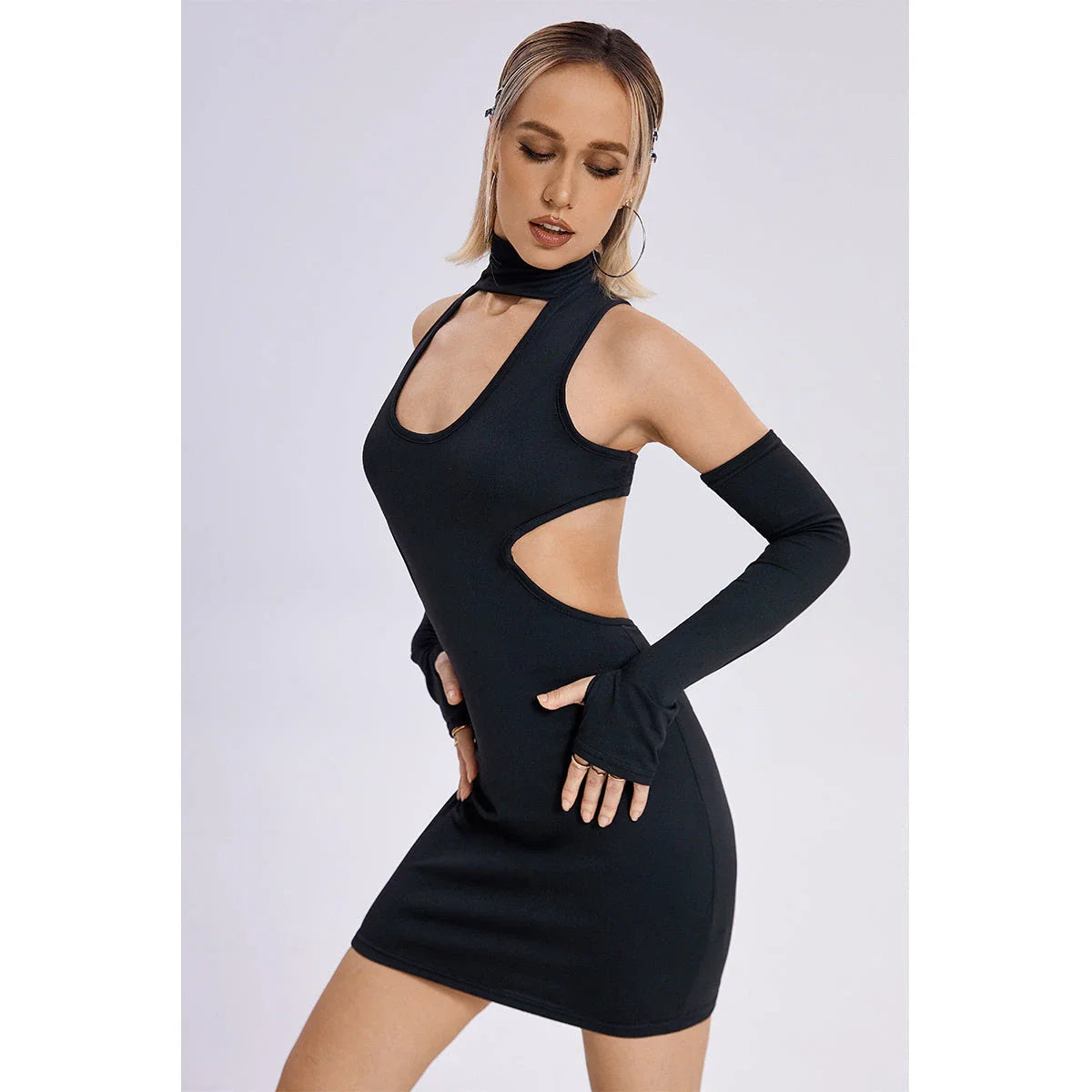 Sleeveless slim-fit black mini dress for women, perfect for summer fashion and nightlife