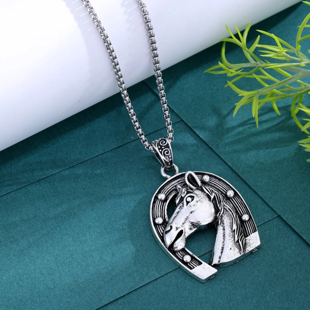Men's hip-hop titanium steel animal pendant necklace in Zodiac Horse colour for instant success style