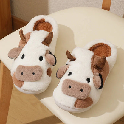 Women's Kawaii Cow Slippers with plush lining and non-slip sole