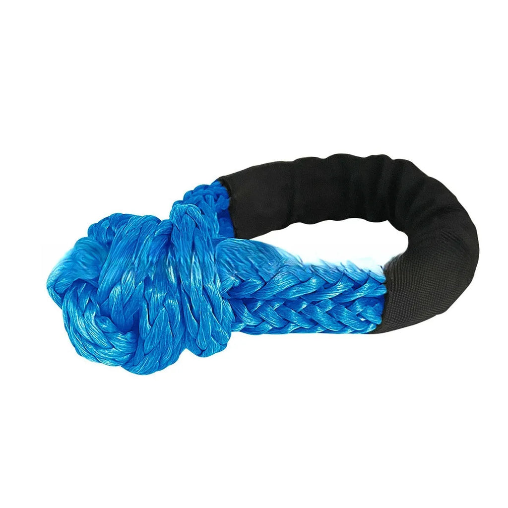 Polymer soft shackle trailer rope with 12mm diameter shown in various colour options