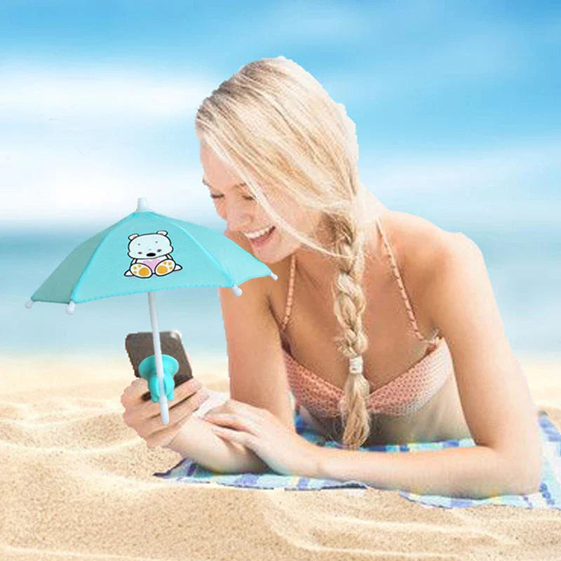 Personalized mobile phone holder with retractable shade umbrella in various colors