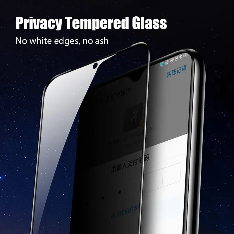 Anti-spy privacy screen protector film for Xiaomi Poco and Redmi Note mobile phones.