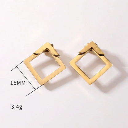 Women's titanium steel square geometric earrings in gold, steel, and rose gold