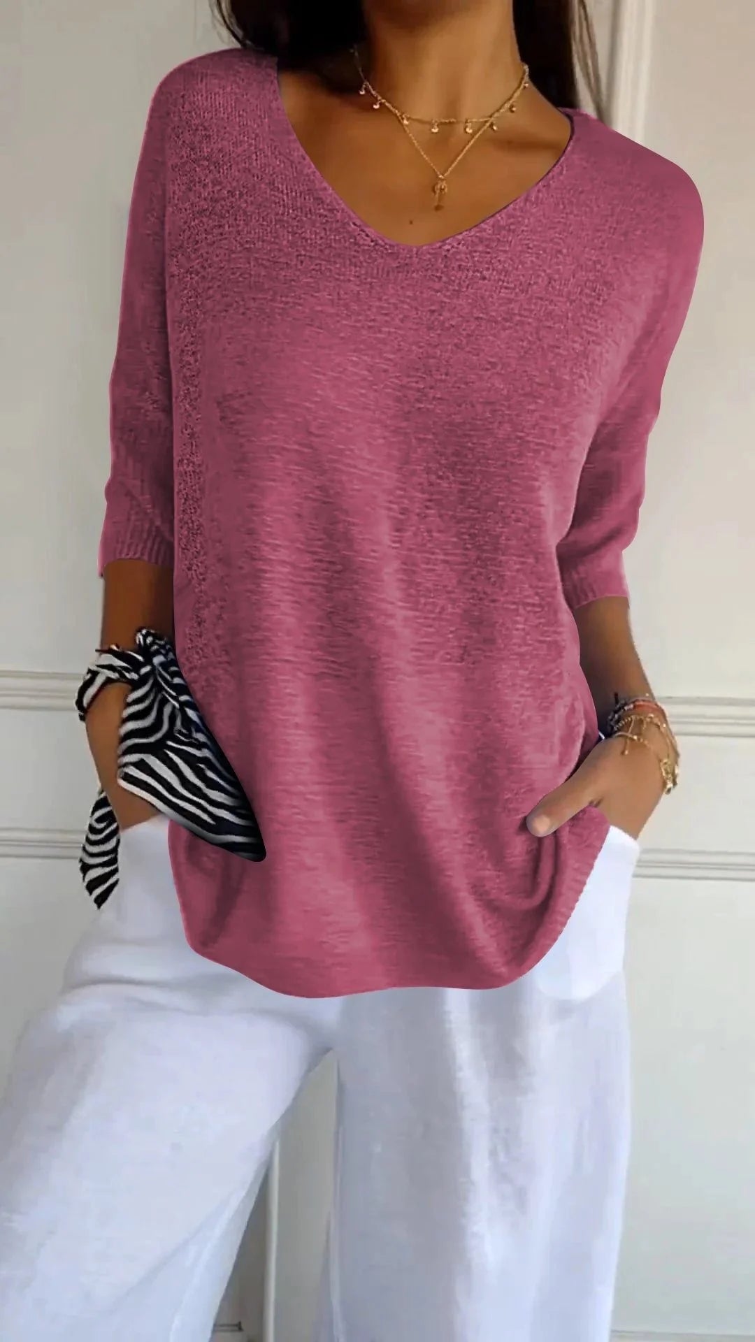 Women's Slimming V-neck Long Sleeve Sweater in various colours