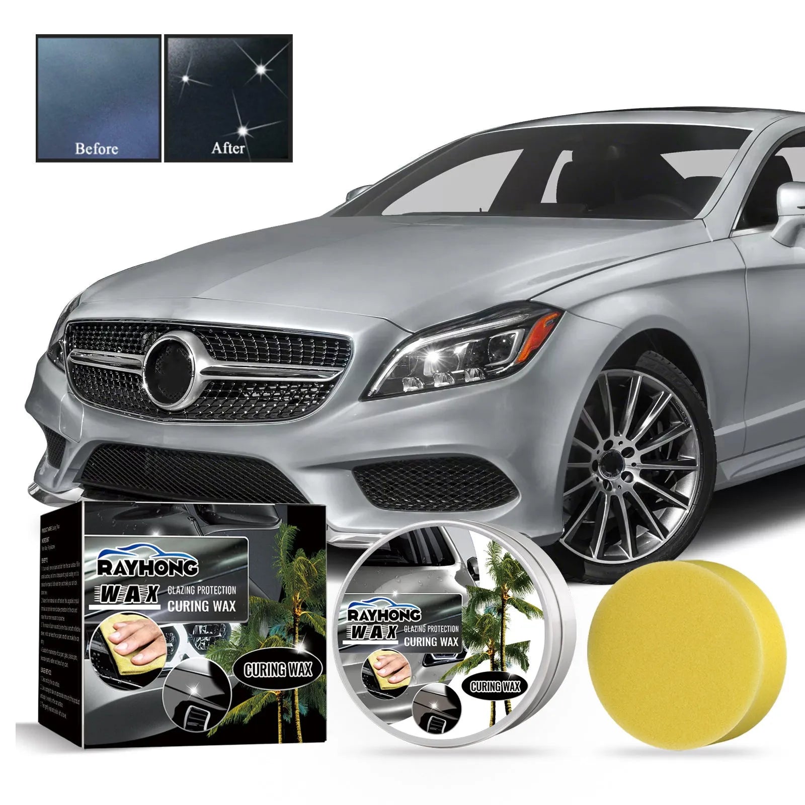 Car coating wax container and application sponge for vehicle paint protection