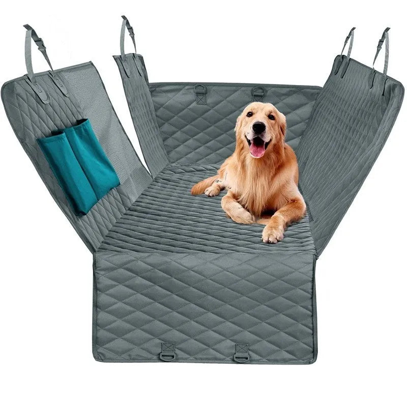Black car pet cushion anti-seepage 137x147x40cm on rear car seat with adjustable straps