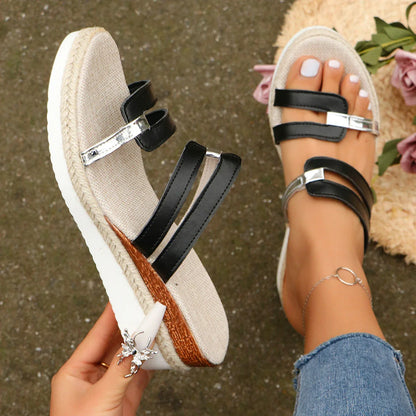 Stylish colorblock wedge sandals with adjustable straps, cushioned insole, and durable non-slip sole for comfortable summer fashion